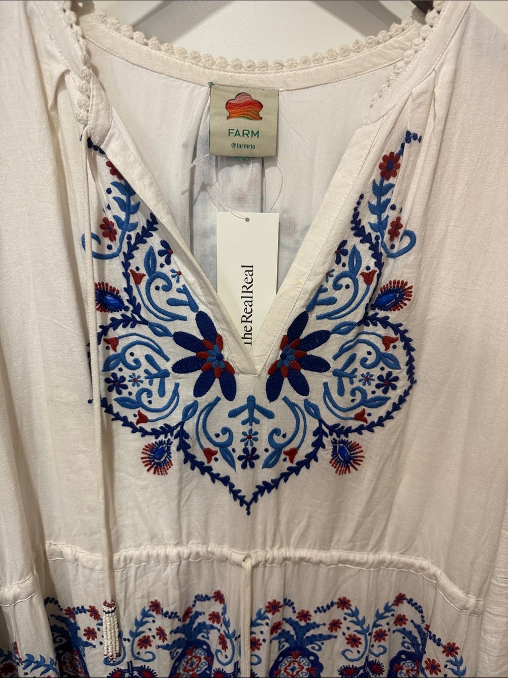 FARM Rio White Maxi Dress with Blue and Red Embroidery - Picture 5 of 12